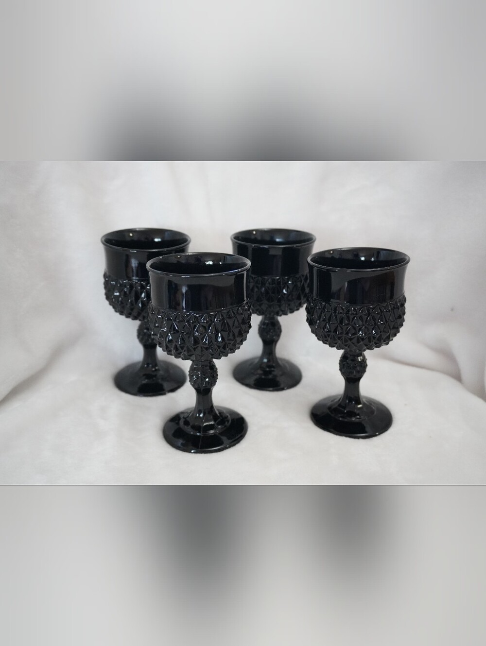 Set of 4 Indiana Glass "Diamond Point" Black Amethyst Goblets